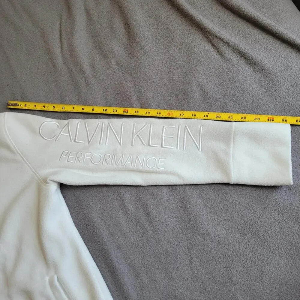 CALVIN KLEIN PERFORMANCE Fleece Jacket Womens Large White Embroidered Zip Hoodie - Picture 9 of 15